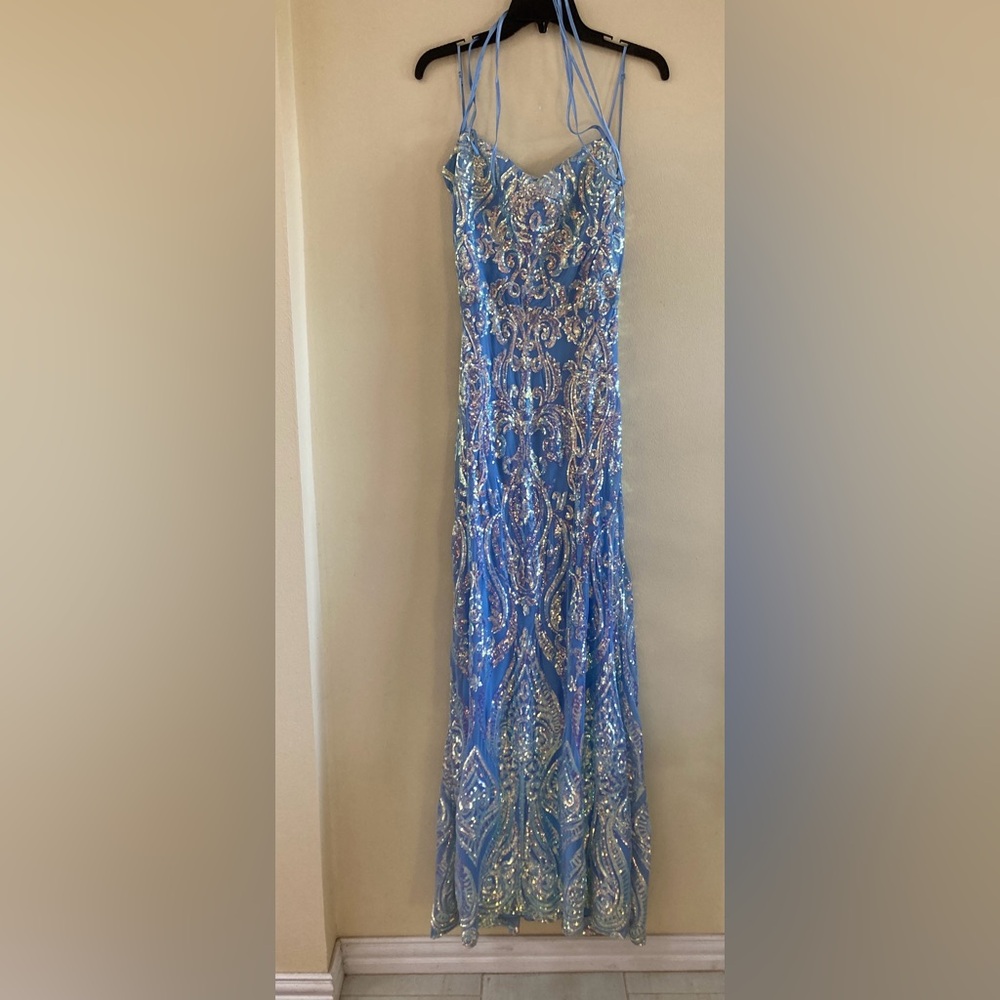 Windsor Light Blue Gown with Silver Sequins